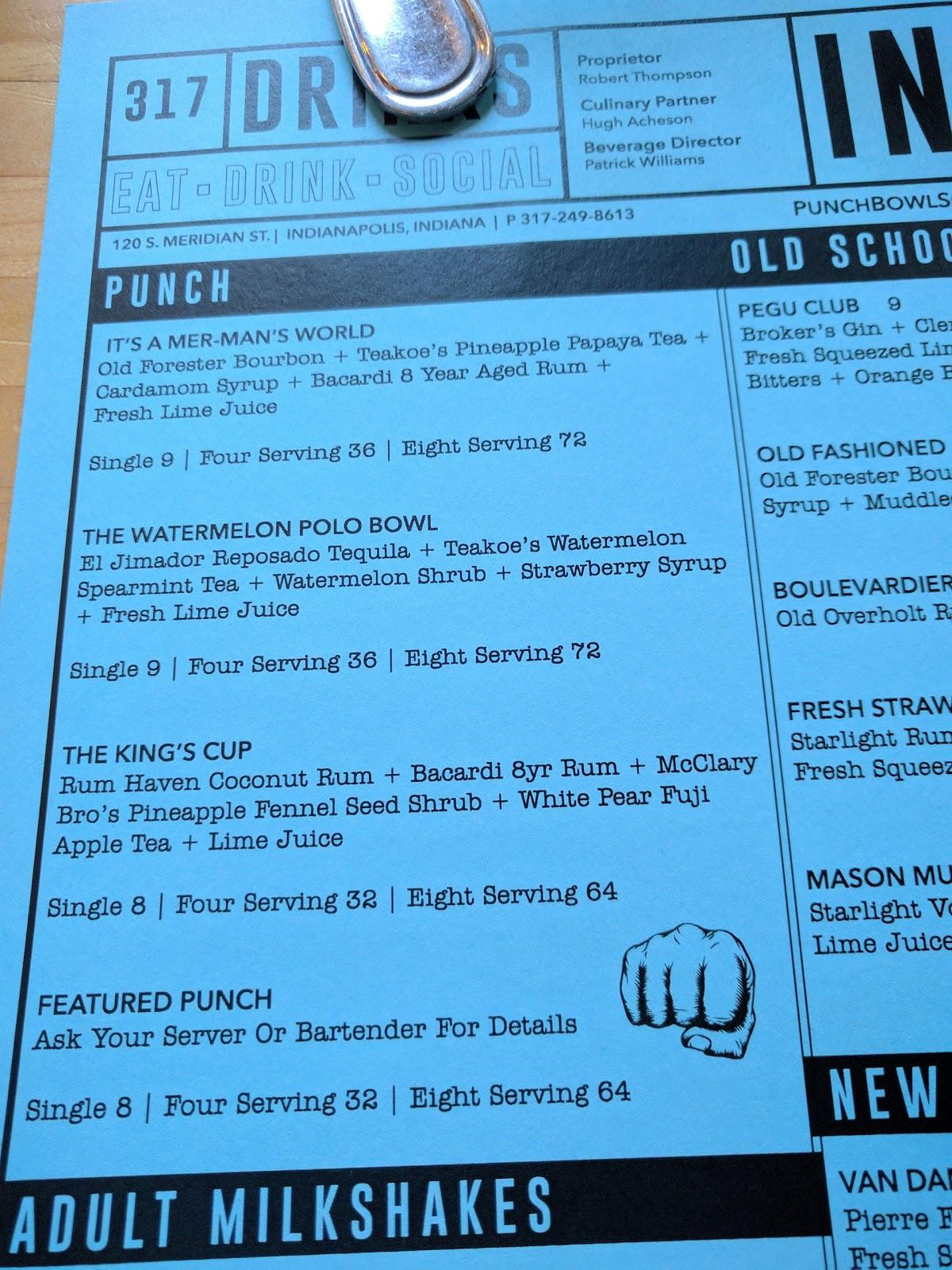 Menu at Punch Bowl Social Indianapolis pub & bar, Indianapolis, 120 S