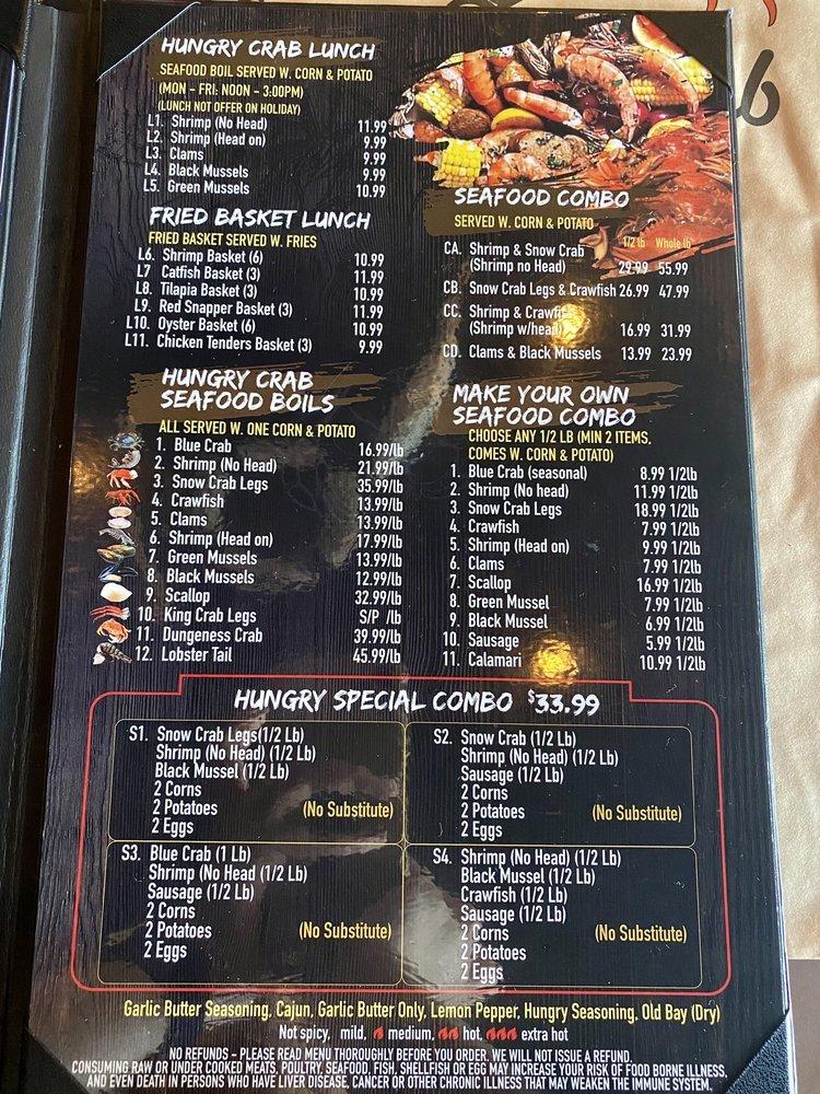 Menu at Hungry Crab Juicy Seafood & Bar Restaurant Orlando, Orlando