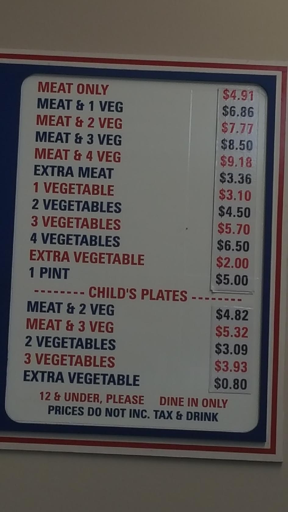 Menu at Home Plate Diner restaurant, Hueytown