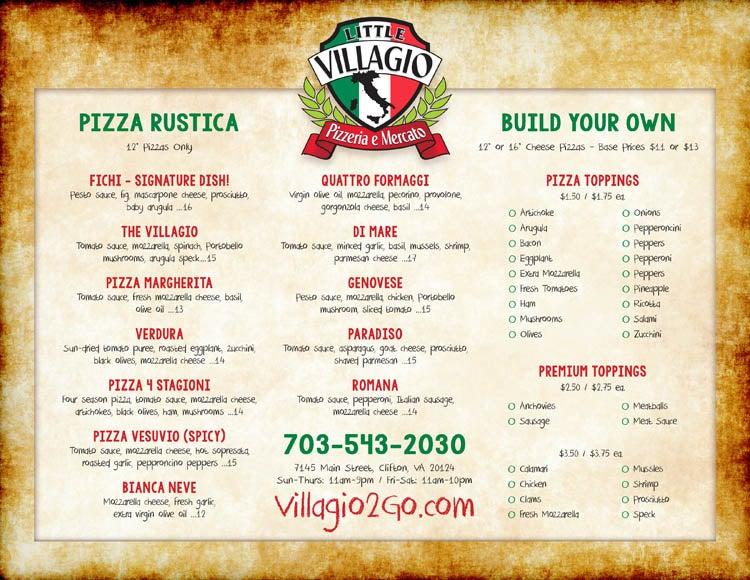 Menu At Trattoria Villagio Pizzeria Clifton Main St