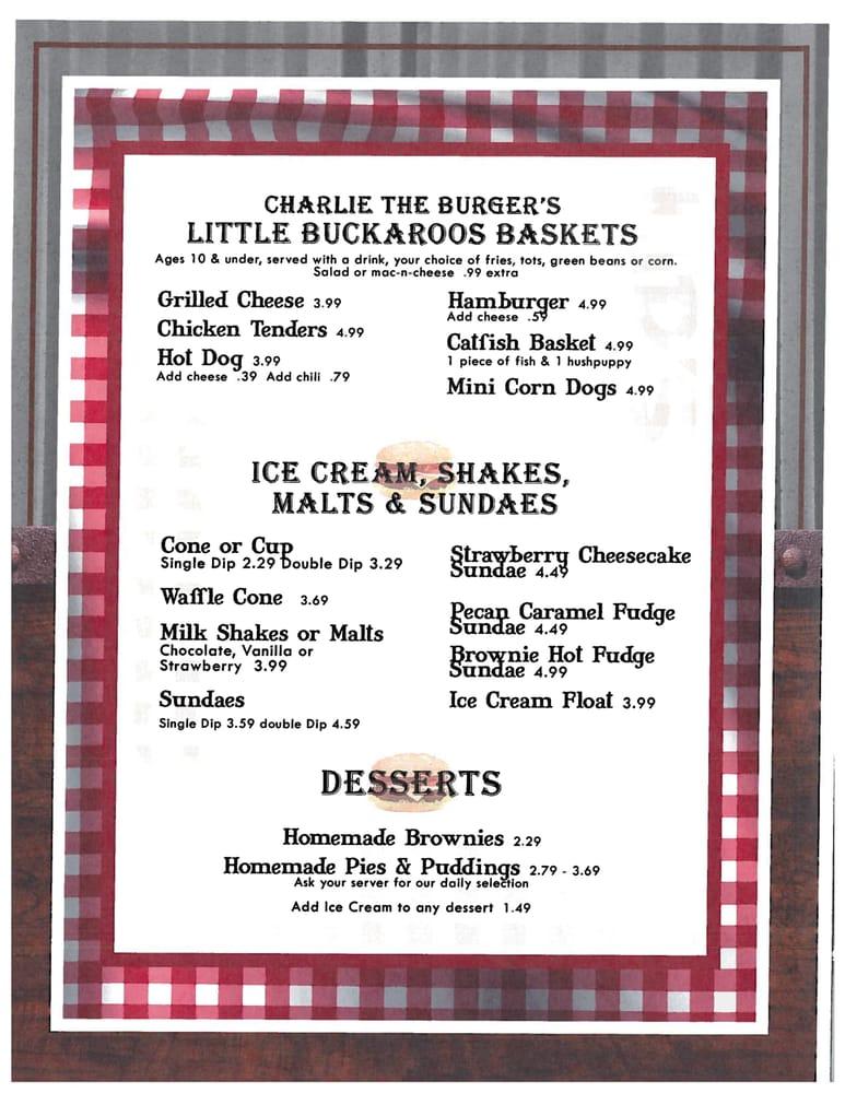 Menu at Charlie's Old Fashioned Kitchen restaurant, Farmersville