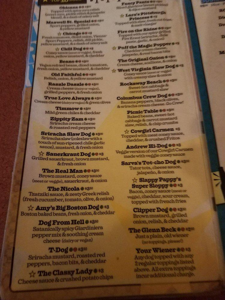 Menu at Dirty Frank's Hot Dog Palace pub & bar, Columbus, 248 S 4th St