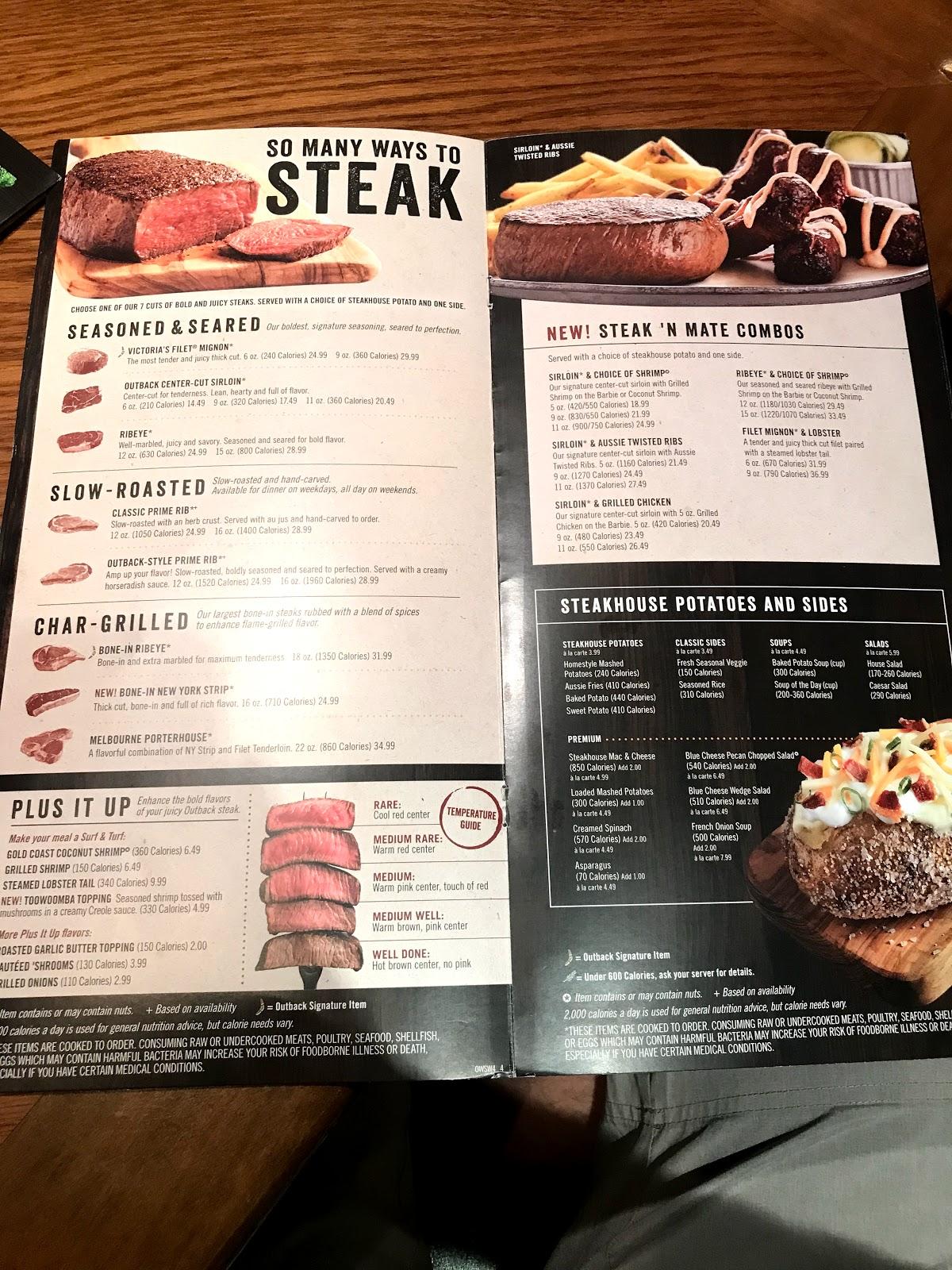 Menu at Outback Steakhouse, Las Vegas, 7380 S Las Vegas Blvd