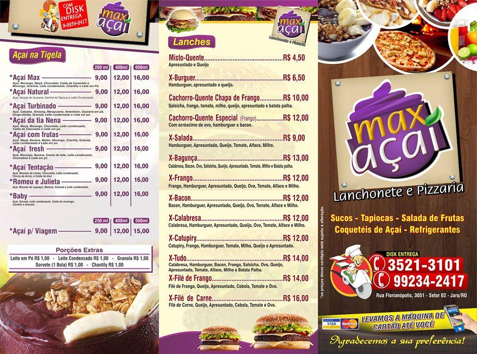 Maximo's Açai Lanchonete e Pizzaria cardápio