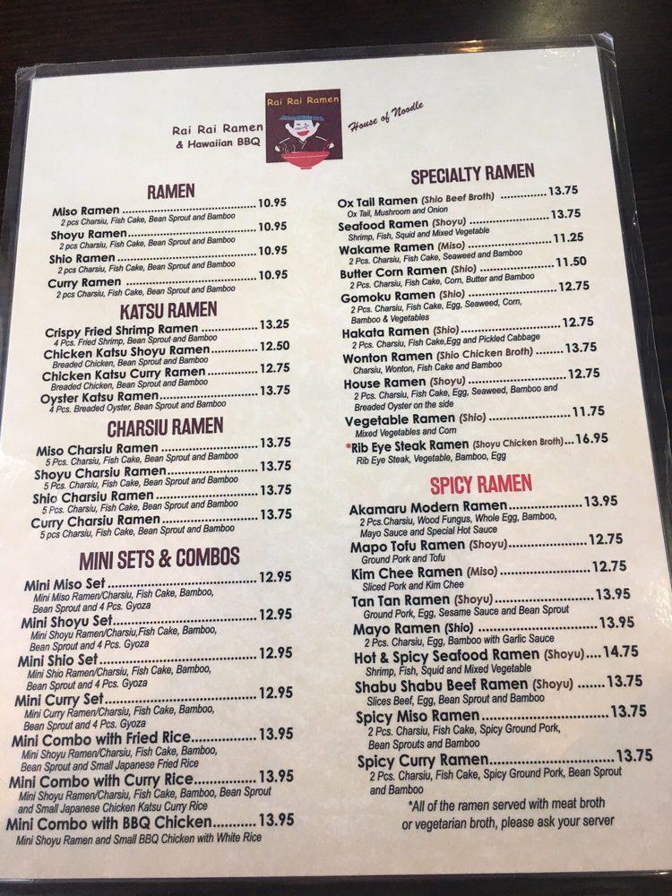 Menu at Rai Rai Ramen & Hawaiian BBQ - West Chester, West Chester