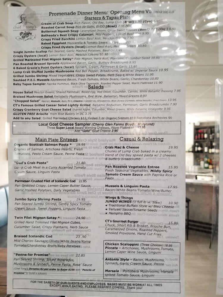 Menu at Chef Tony's Fresh Seafood Restaurant, Bethesda, Pooks Hill Rd