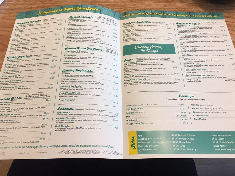 Menu at Eggs Up Grill restaurant, Greenville, Pelham Rd