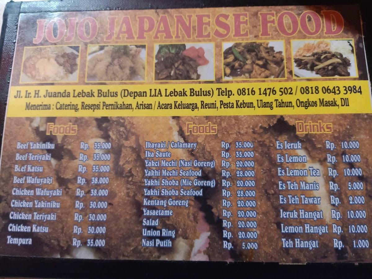 Menu at Jojo Japanese Food restaurant, South Tangerang