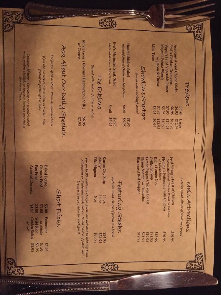 Menu at Majestic Theater Restaurant, Scott City
