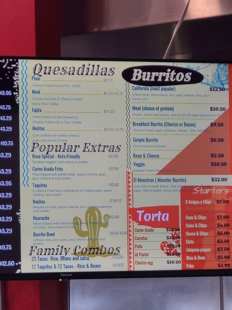 Menu at Taco Street restaurant, Ruston