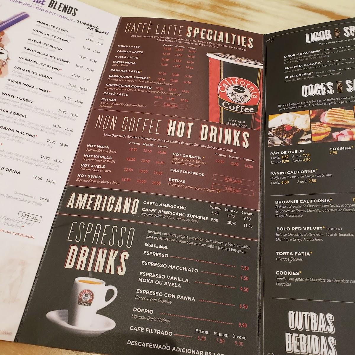 Menu em California Coffee café, Rio de Janeiro, Av. Alm. Barroso