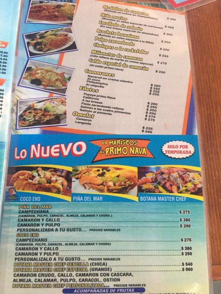 Menu at El Primo Nava restaurant, Ensenada