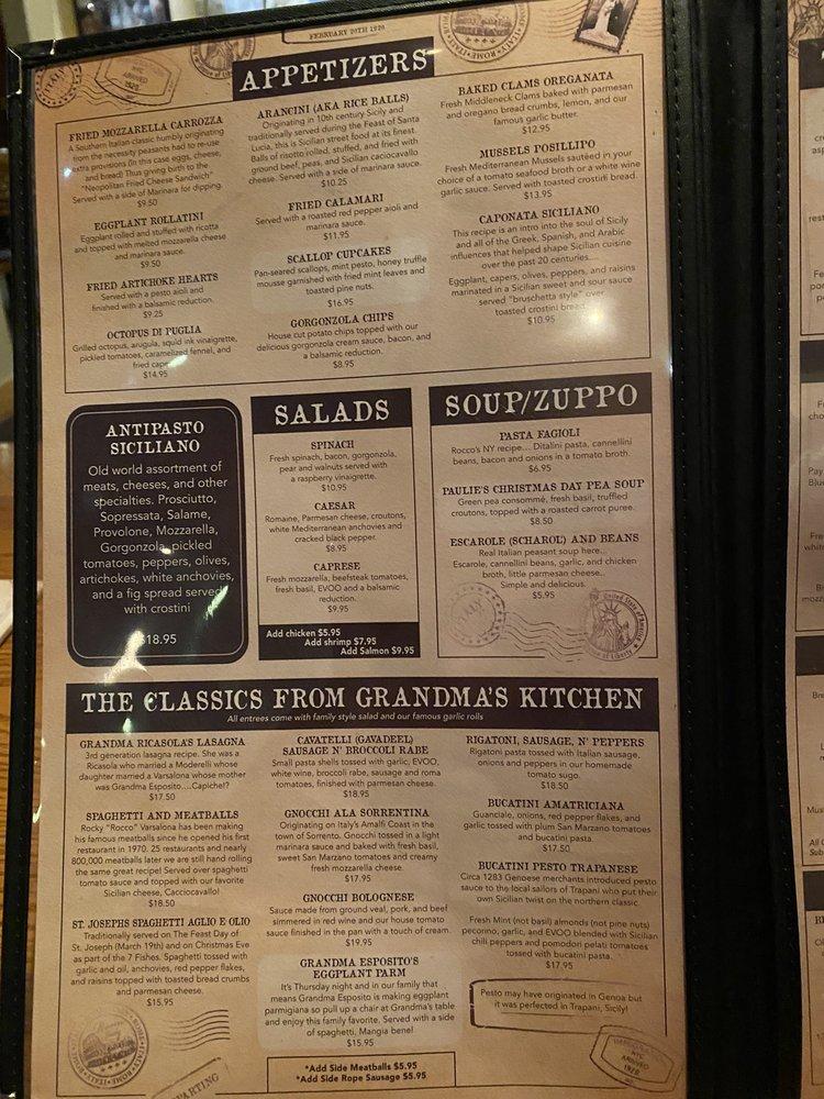 Menu at Esposito's Italian Restaurant And Bar, Tampa