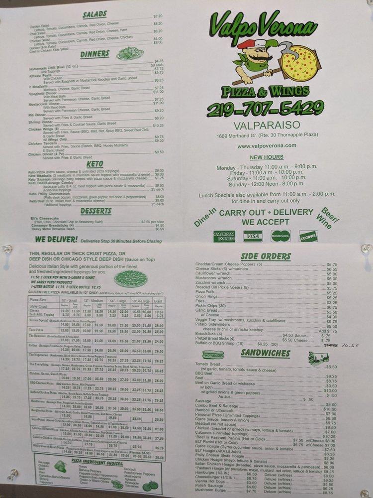 Menu at Verona Pizza pizzeria, Valparaiso