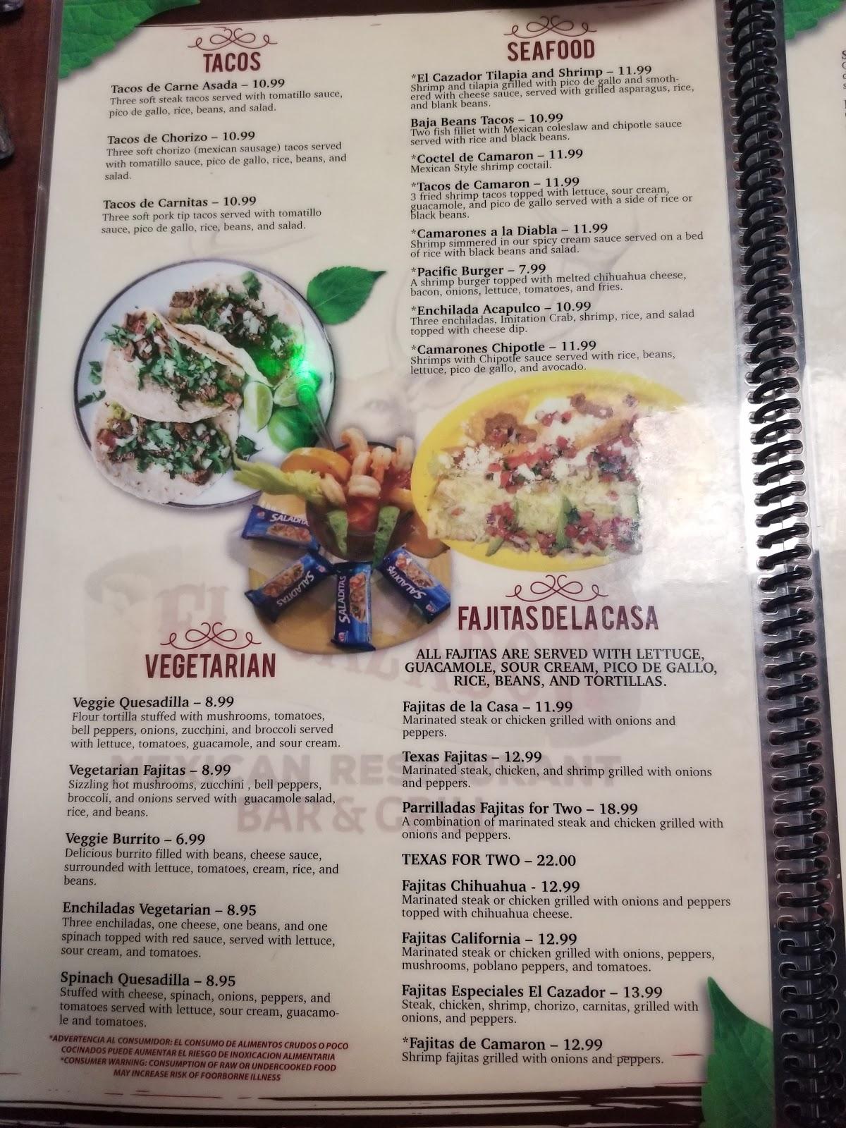 Menu at El Cazador Mexican Restaurant and Bar, Eatonton