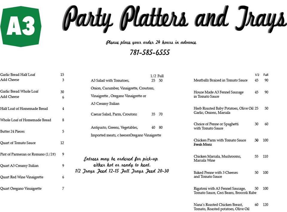 Menu at A3 PizzaPastaParm pizzeria, Kingston