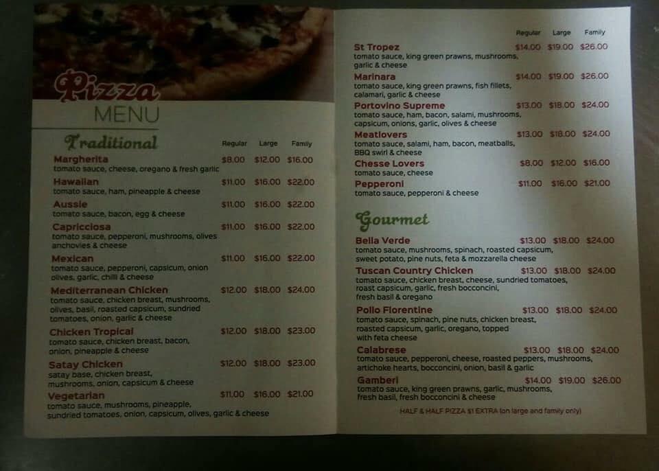 Menu at Bella M Pizzas fast food, Bundaberg North