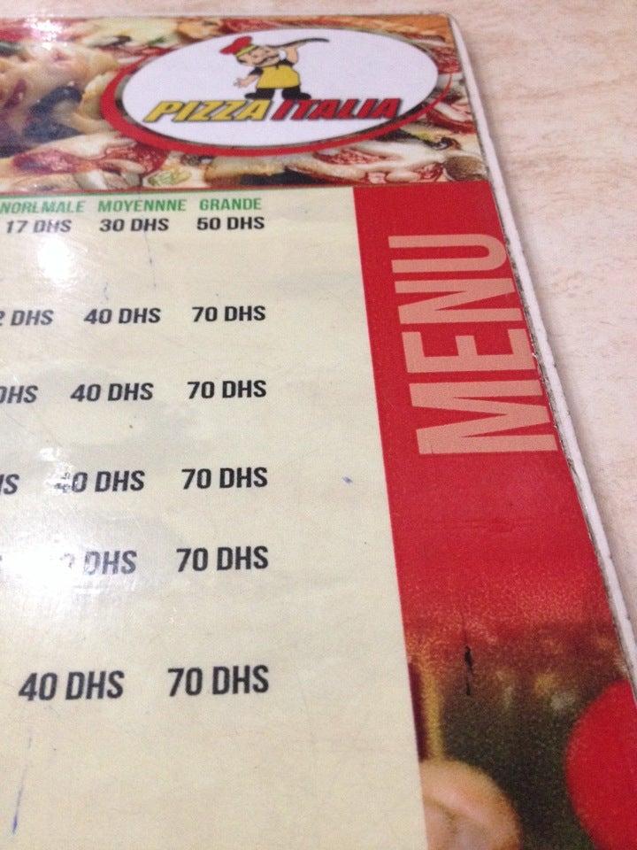 Menu au Pizza ITALIA restaurant, Casablanca, 229 Bd Wad Dawrra Azhari Oulfa