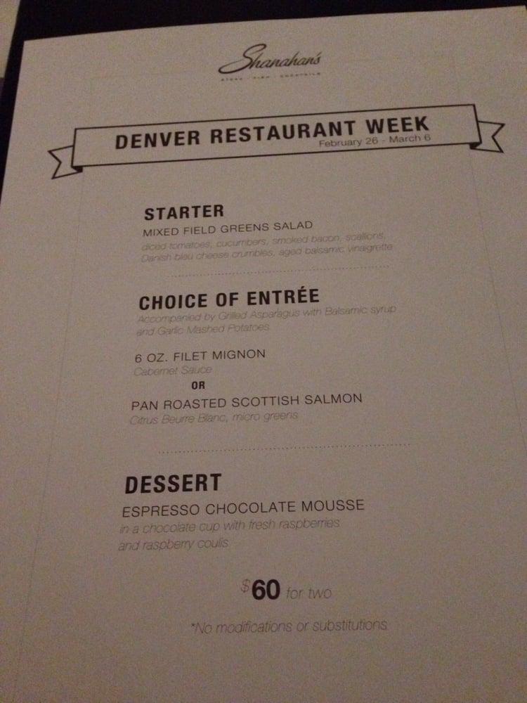 Menu at Shanahan's Steakhouse, Denver