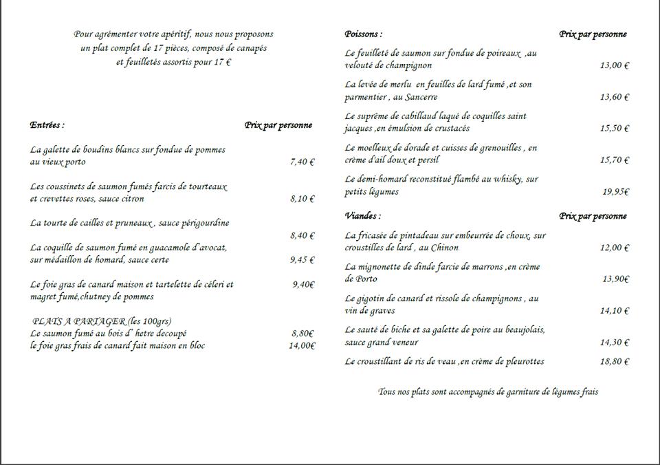 Menu au Au Rêve Gourmand restaurant, Épernon