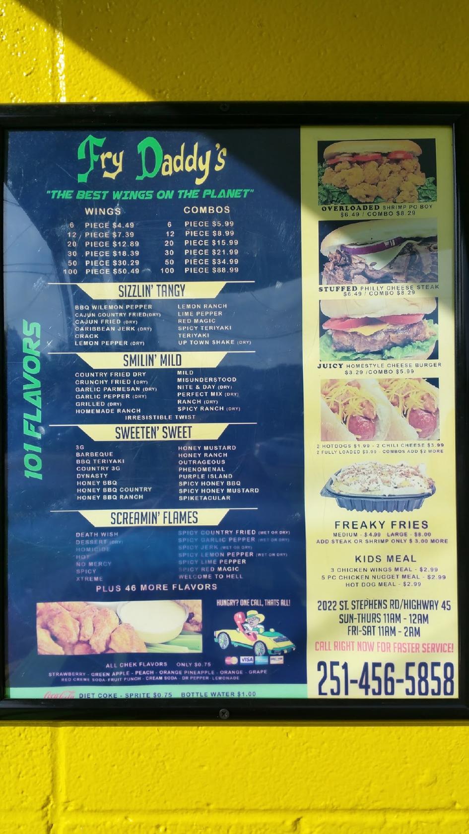 Menu at Fry Daddy's restaurant, Prichard