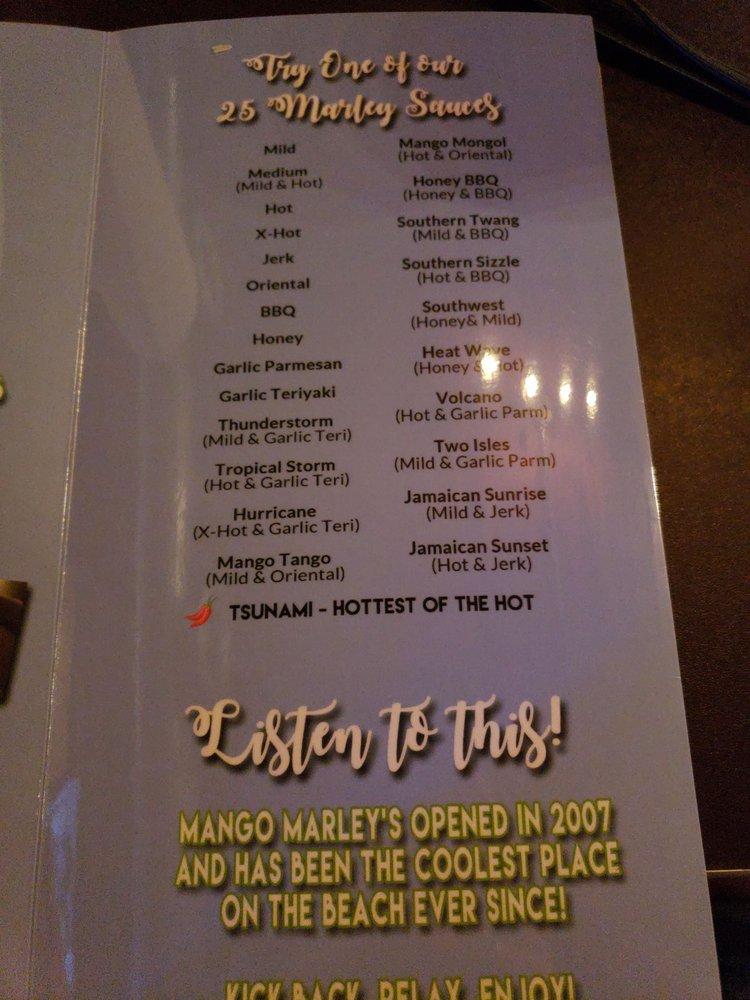 Menu at Mango Marley's pub & bar, Mexico Beach