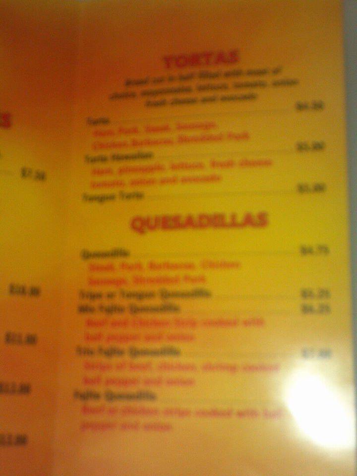 Menu at La Salsita restaurant, Hawarden