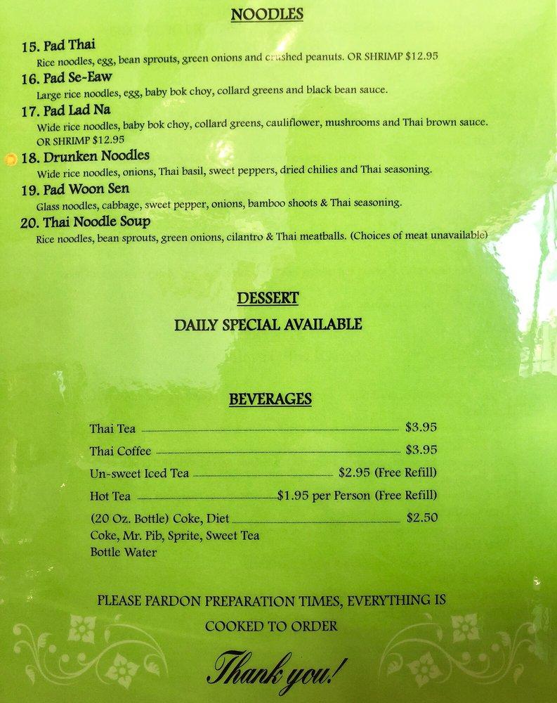 Menu at Thai Number 9 restaurant, Grand Junction