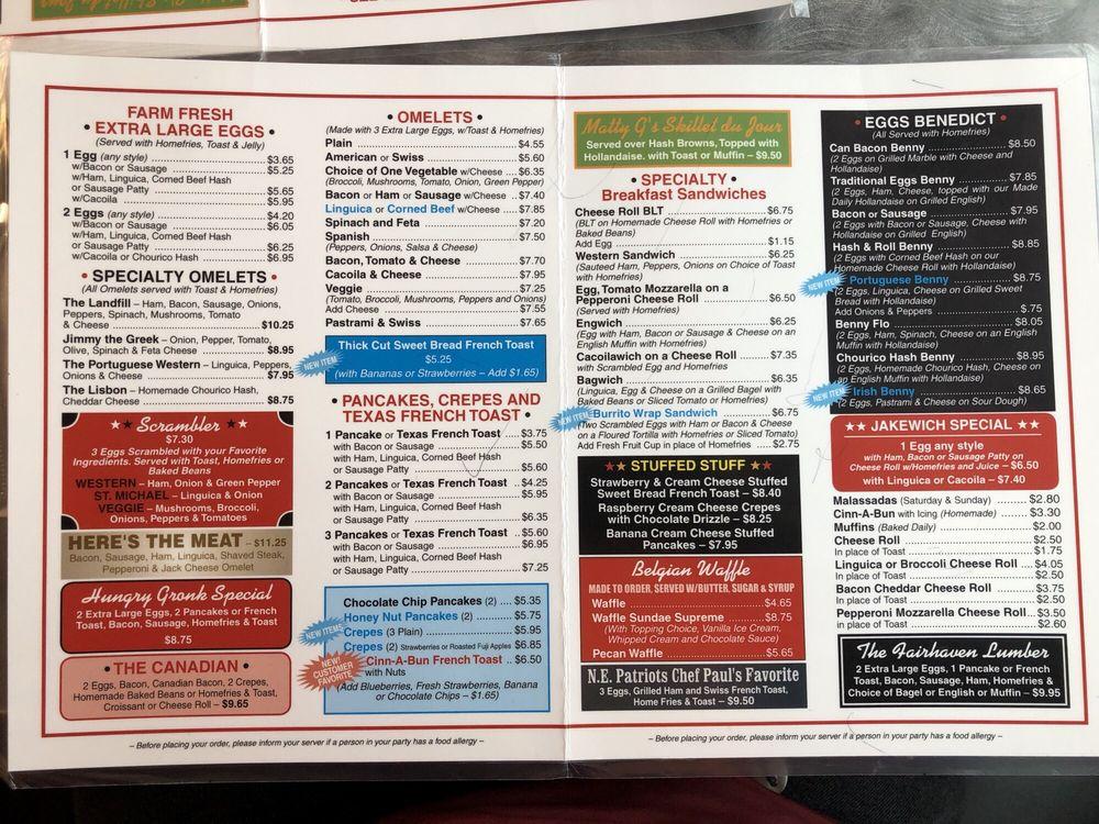 Menu at Jake's Diner restaurant, Fairhaven, 102 Alden Rd