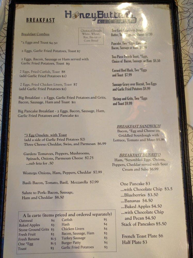 Menu at Honey Butter's Kitchen Monticello Ave restaurant, Williamsburg