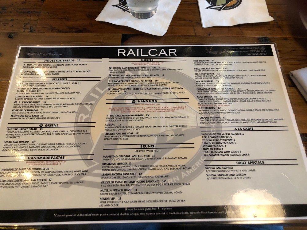 Menu at Railcar Modern American Kitchen restaurant, Omaha
