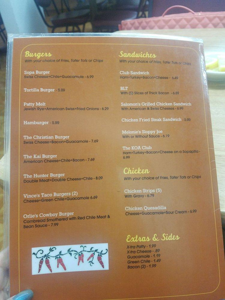 Menu at Rita's New Mexican Restaurant, Belen