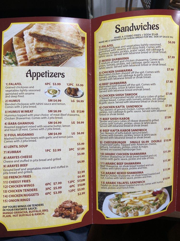 Menu at Shawarma King restaurant, Milwaukee