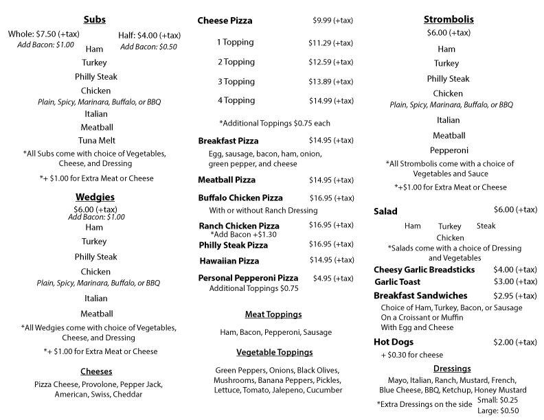 Menu at Smith's Country Store Venus PA, Venus