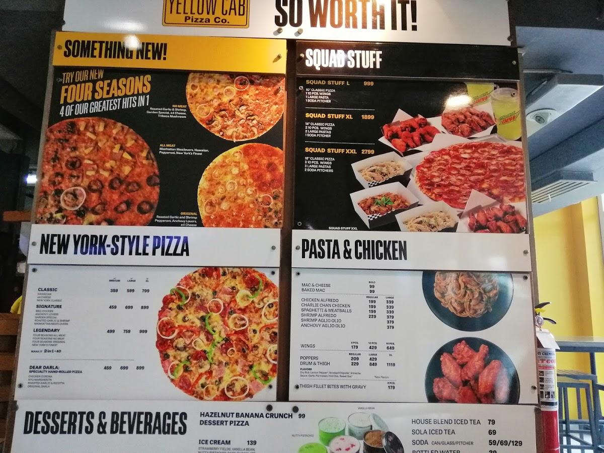 Menu at Yellow Cab Pizza Co. restaurant, Bacolod, G/F Bldg B