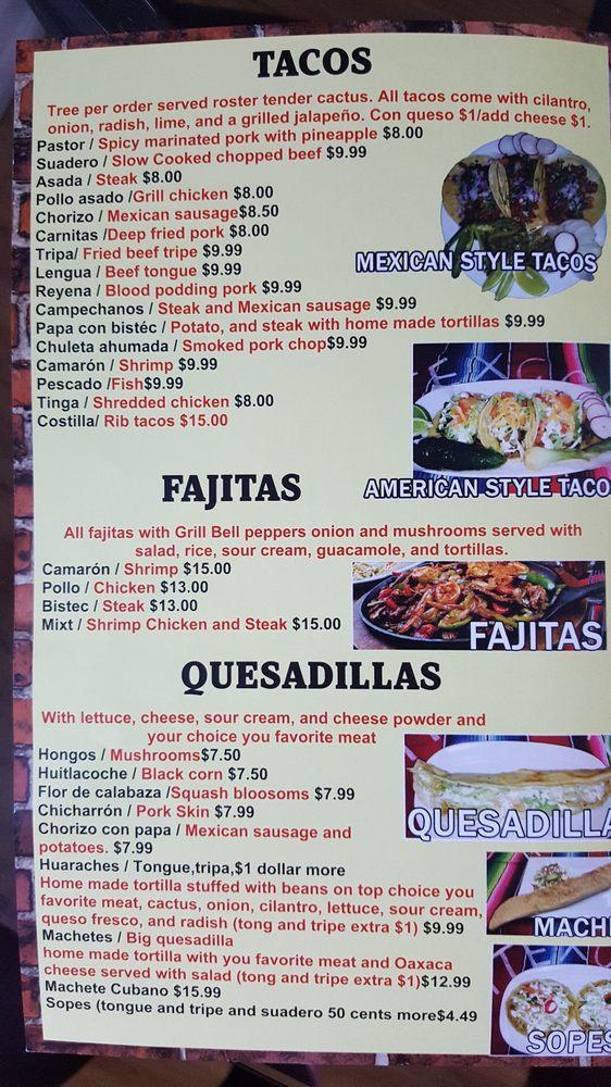 Menu at Los Machetes Authentic Mexican Restaurant, Prospect Park