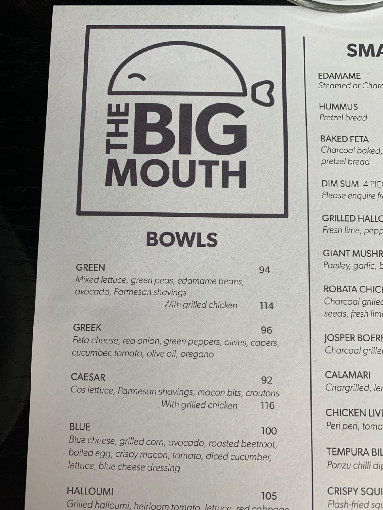 Menu at Big Mouth Restaurant sandton, Sandton