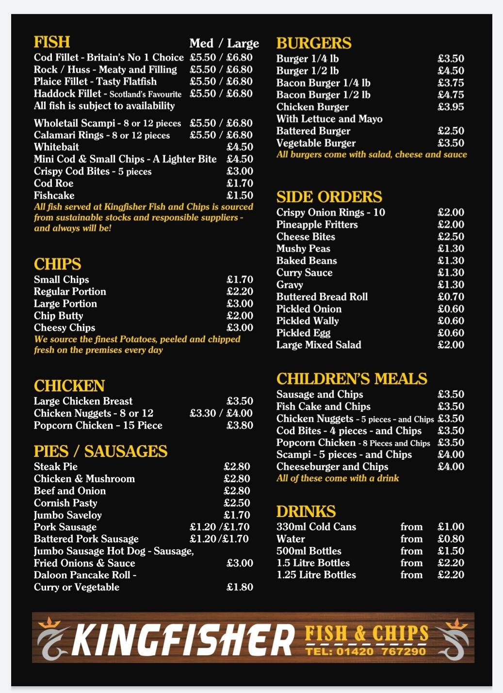 Menu at Kingfisher Fish & Chips fast food, Alton, 30 Raven Square