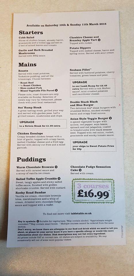 Menu at Morfa pub & bar, Rhuddlan