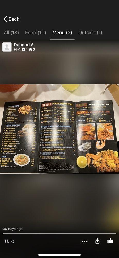 Menu at Crazy Crab restaurant, Southfield