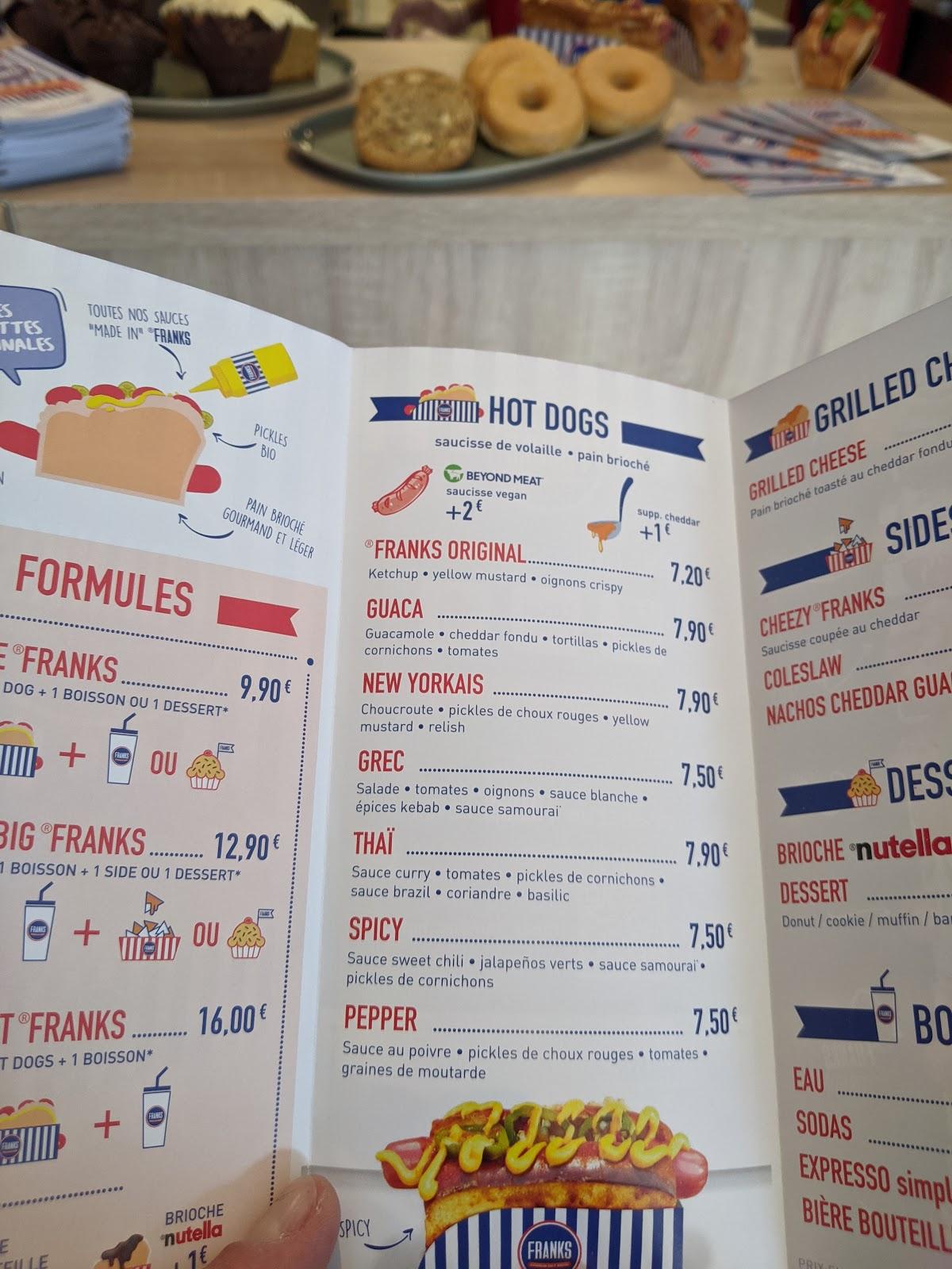 Carta del restaurante Franks Hot Dog Bastille, Paris