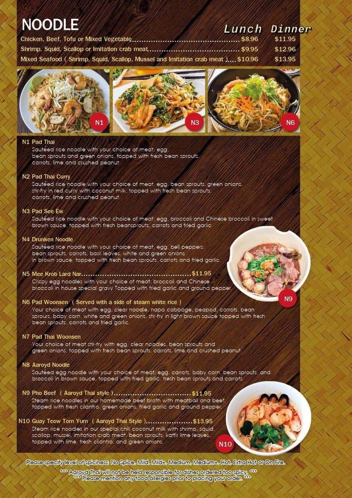 Menu at AAROYD THAI RESTAURANT, Warren