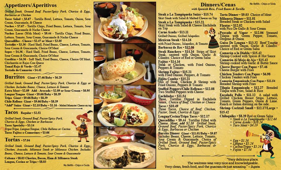 Menu at El Burrito Mexicano Real restaurant, Addison, 520 W Lake St