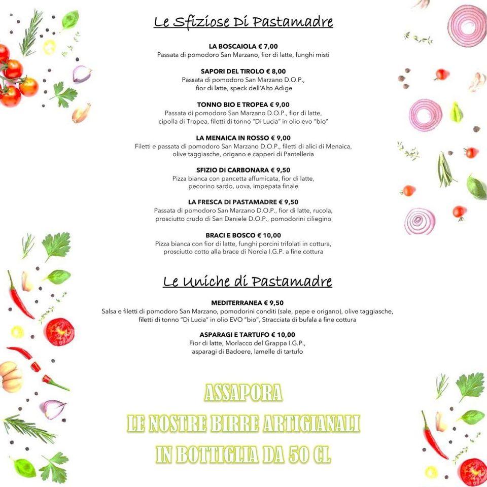 Menu at Pasta Madre pizzeria, Quinto di Treviso