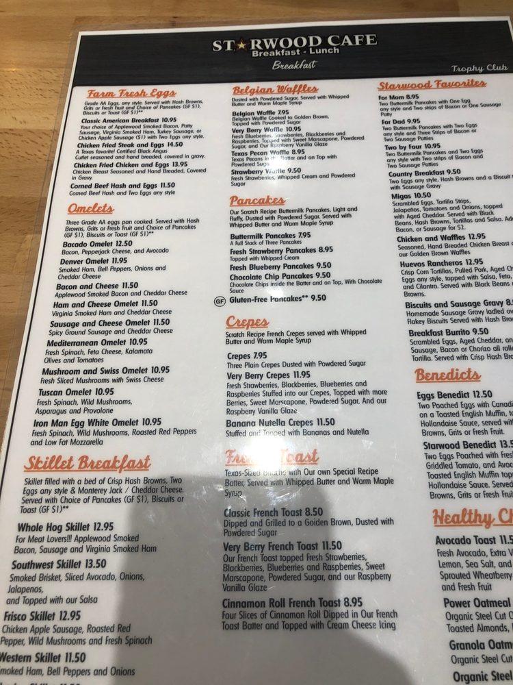 Menu at Starwood Cafe, Trophy Club