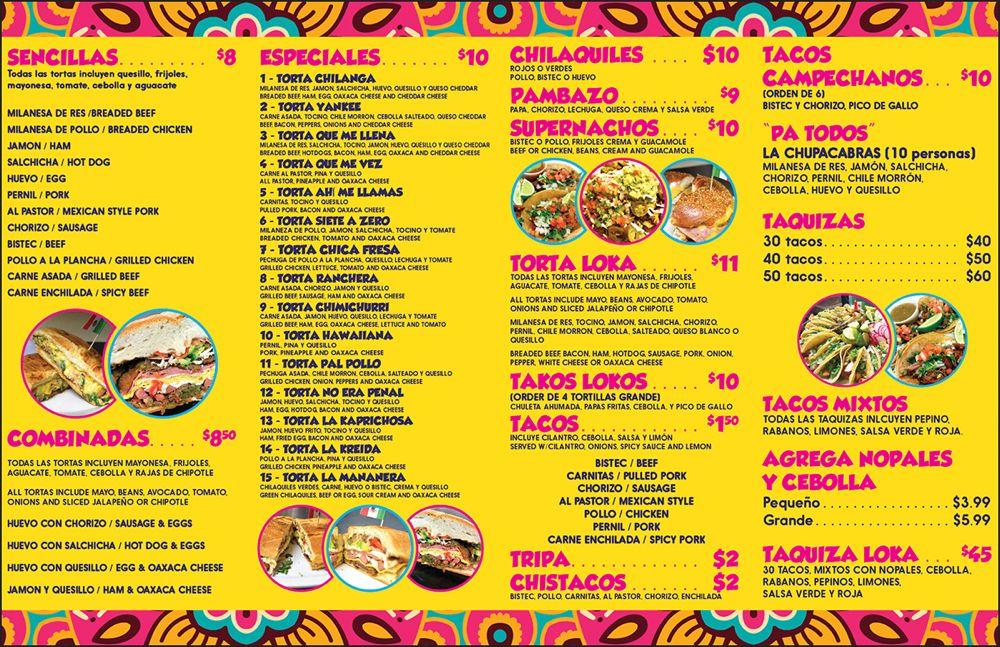 Menu at Tortas Lokas restaurant, Passaic