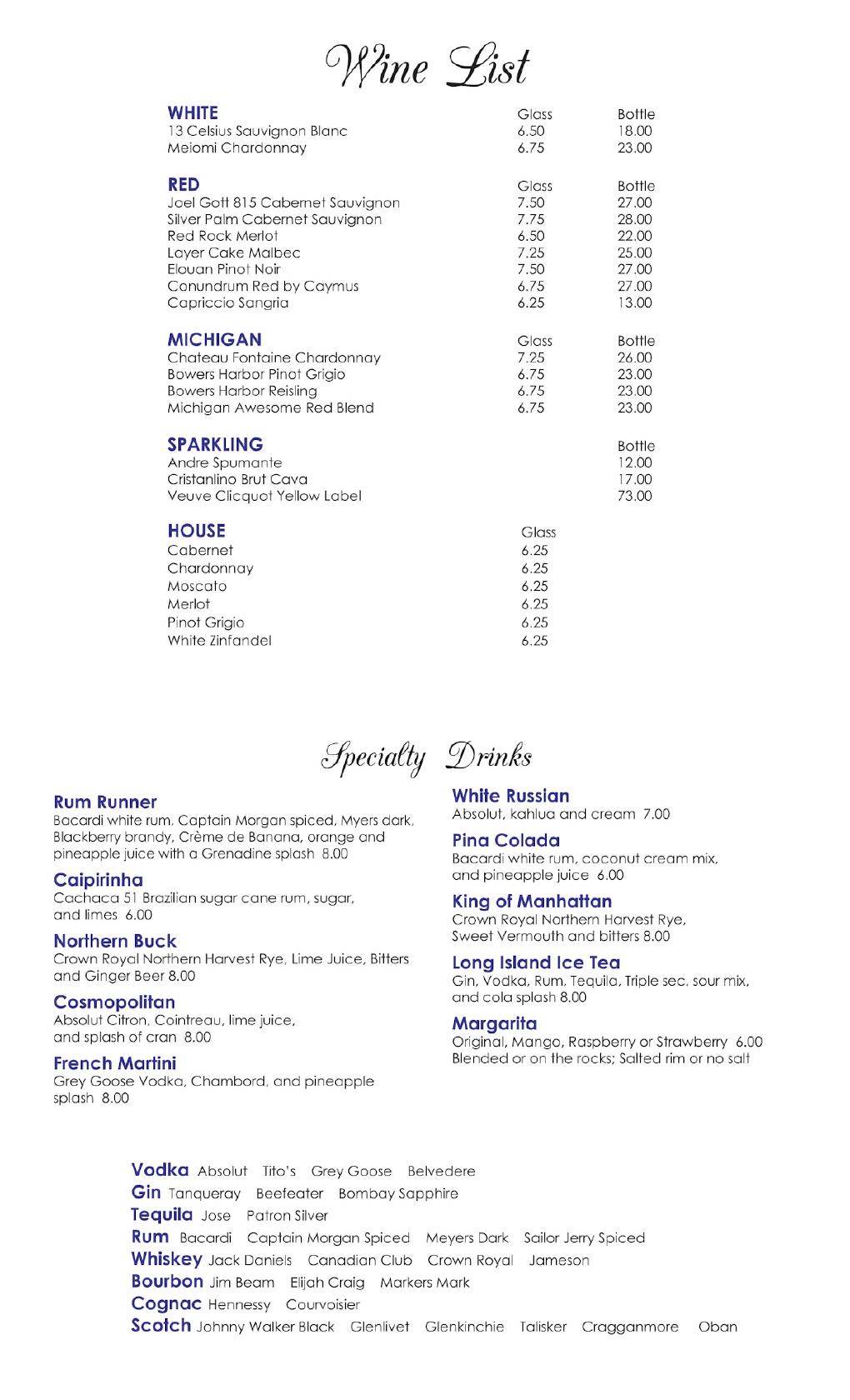 Menu at Bayside Restaurant and Lounge, East Tawas