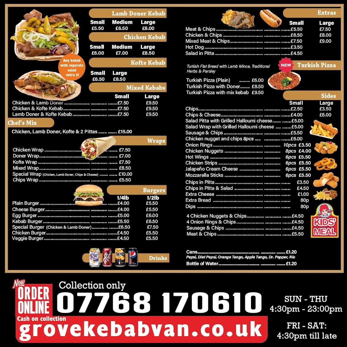 Menu at Grove Kebab Van, Wantage