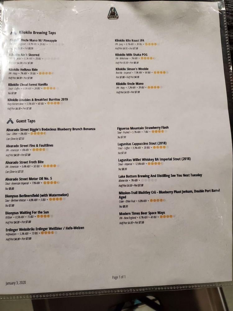 Menu At Kilokilo Brewing Company, Paso Robles