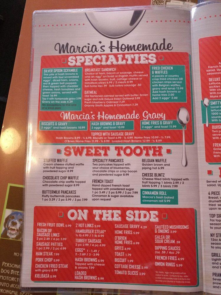 Menu at Marcia's Silver Spoon Cafe,